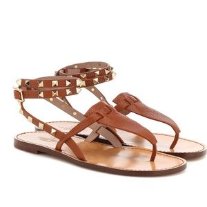 Valentino Rockstud Pebbled Leather Wrap Thong